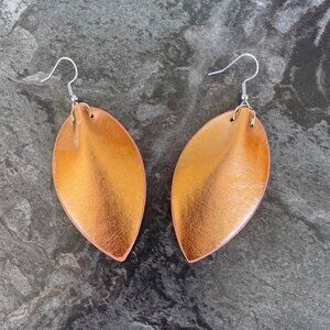 Handcrafted Leaf-Shaped Faux Leather Copper Colored Earrings